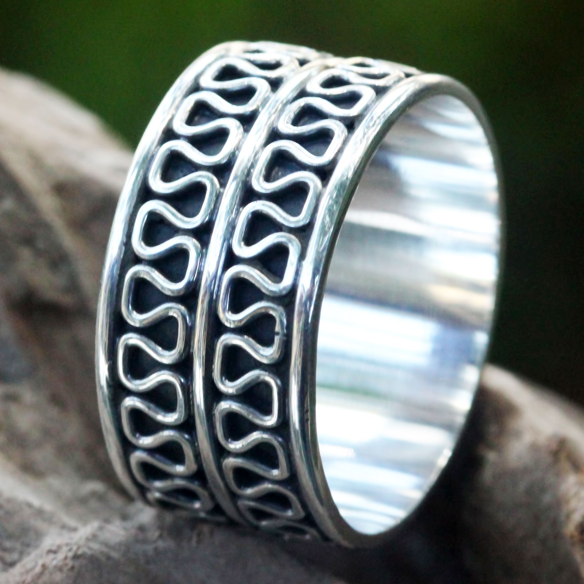 Men's Jewelry Sterling Silver Band Ring Artisan Crafted - Ripple