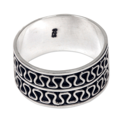 Men's sterling silver ring, 'Ripple Tides' - Men's Jewelry Sterling Silver Band Ring Artisan Crafted