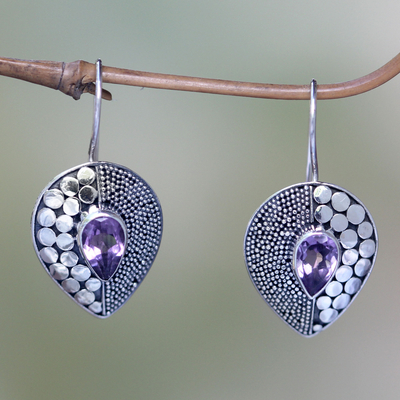 Amethyst drop earrings, 'Violet Sincerity' - Amethyst and Sterling Silver Earrings from Bali