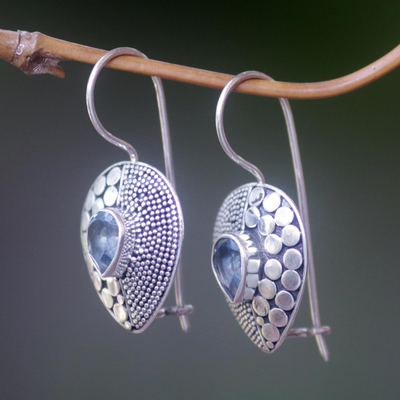 Blue topaz drop earrings, 'Azure Sincerity' - Balinese Fair Trade Silver and Blue Topaz Earrings