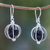 Onyx dangle earrings, 'Silver Lantern' - Handcrafted Silver Balinese Earrings with Black Onyx (image 2) thumbail