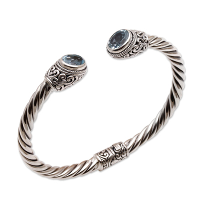 Blue topaz cuff bracelet, 'Bali Splendor' - Blue Topaz on Sterling Silver Hinged Cuff Bracelet