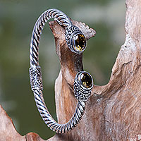 Citrine cuff bracelet, 'Bali Splendor' - Sterling Silver Hinged Cuff Bracelet with Citrines