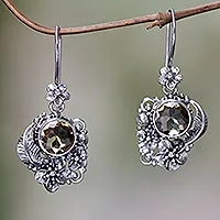 Citrine dangle earrings, 'Sun Blossoms' - Finely Crafted Ornate Citrine Floral Earrings from Bali