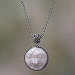 Balinese Handcrafted Silver Necklace with Bone Inlay, 'Moon Romancing'
