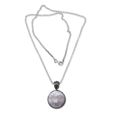 Collar colgante de plata esterlina - Collar balinés de plata artesanal con incrustaciones de hueso