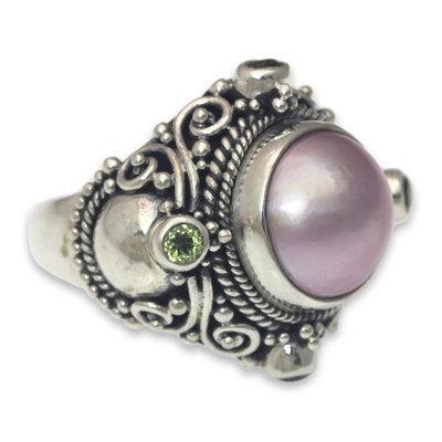 Pink Mabe Pearl and Peridot Artisan Crafted Cocktail Ring