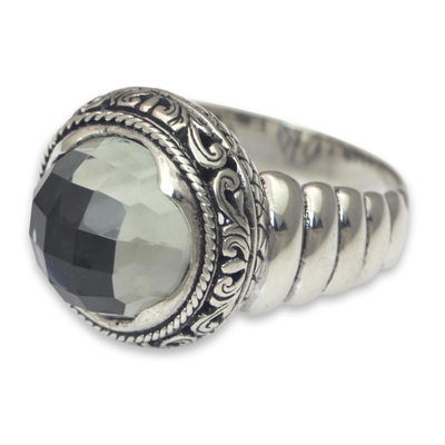 Modern Balinese Silver Ring with Faceted Prasiolite