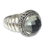 Prasiolite cocktail ring, 'Natural Spring' - Modern Balinese Silver Ring with Faceted Prasiolite