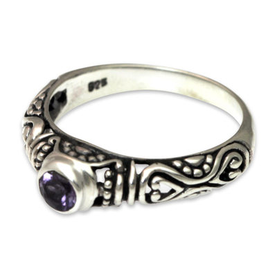 Amethyst Bali Artisan Crafted Silver Solitaire Ring