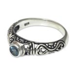 Blue topaz solitaire ring, 'Hearts Connected' - Blue Topaz Artisan Crafted Bali Silver Solitaire Ring