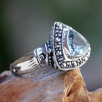 Blue topaz cocktail ring, 'Kintamani Dream' - Blue Topaz on Sterling Silver Ring Artisan Crafted Jewelry