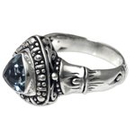 Blue topaz cocktail ring, 'Kintamani Dream' - Blue Topaz on Sterling Silver Ring Artisan Crafted Jewelry