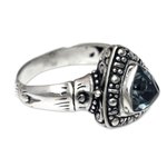 Blue topaz cocktail ring, 'Kintamani Dream' - Blue Topaz on Sterling Silver Ring Artisan Crafted Jewelry