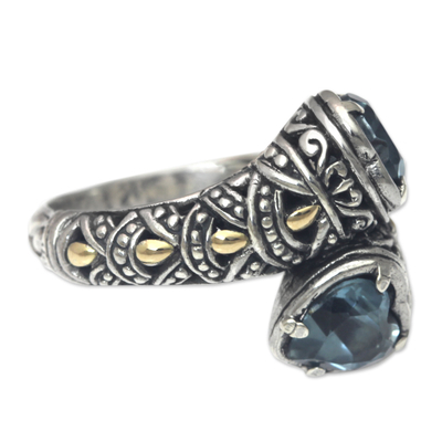 Blue topaz and gold accent cocktail ring, 'Romantic at Heart' - Blue Topaz on Sterling Silver Ring with Gold Plated Accents