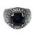 Onyx domed ring, 'Drama Night' - Checkered Board Onyx on Sterling Silver Ring from Bali