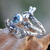 Blue topaz stacking rings, 'Garden of Eden' (set of 3) - Dragonfly and Frog on Silver Blue Topaz Stacking Rings (3) thumbail