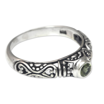 Peridot solitaire ring, 'Hearts Connected' - Peridot Solitaire Artisan Crafted Sterling Silver Ring