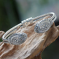 Sterling silver cuff bracelet, Majapahit Grandeur