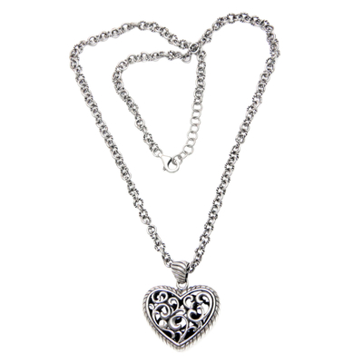 Sterling silver pendant necklace, 'Jungle Heart' - Original Sterling Silver Handcrafted Heart Theme Necklace