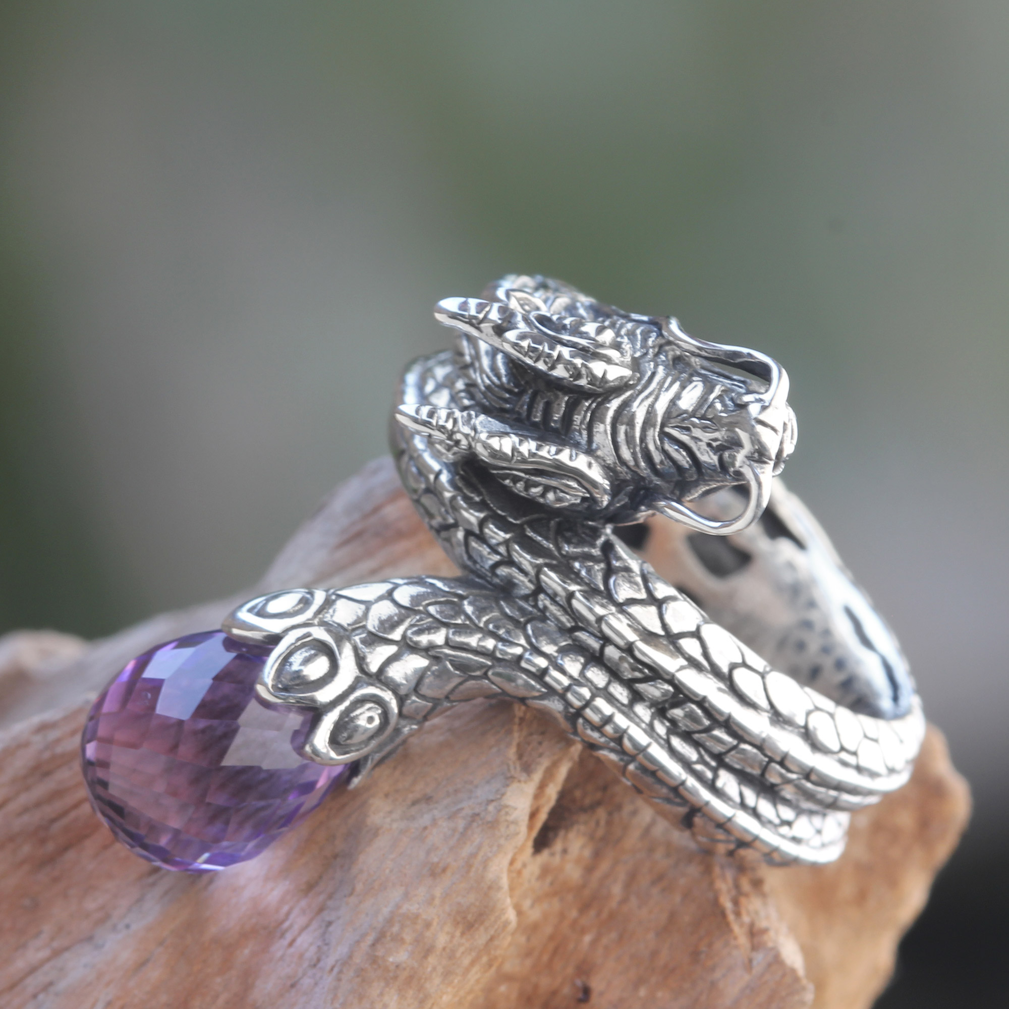Original Artisan Crafted Silver Dragon Ring with Amethyst - Royal ...