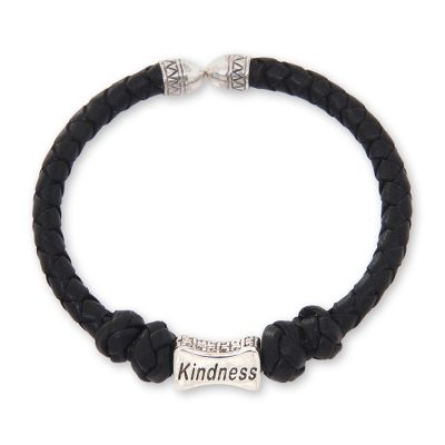 Sterling Silver Hand Braided Black Leather Bracelet