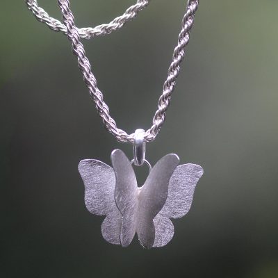 Sterling silver pendant necklace, 'Graceful Butterfly' - Three-dimensional Butterfly on Sterling Silver Necklace