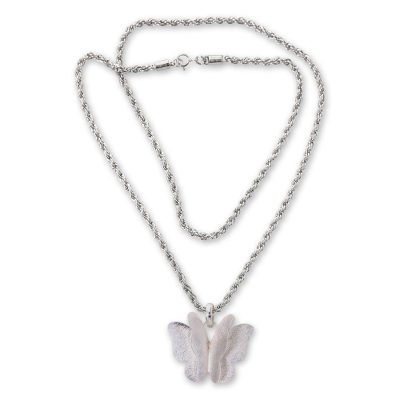 Sterling silver pendant necklace, 'Graceful Butterfly' - Three-dimensional Butterfly on Sterling Silver Necklace