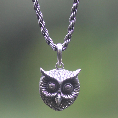 Artisan Fine Silver Owl Statement Pendant Owl Necklace