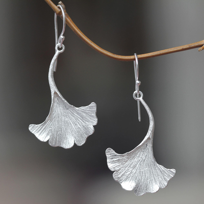 Sterling silver dangle earrings, Oyster Mushroom
