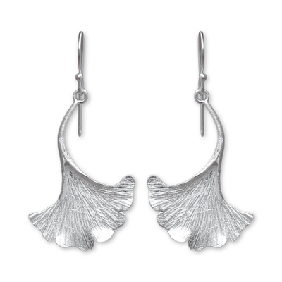 Sterling silver dangle earrings, 'Oyster Mushroom' - Mushroom-shaped Sterling Silver Artisan Crafted Earrings