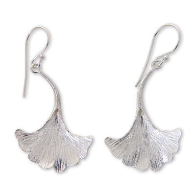 Sterling silver dangle earrings, 'Oyster Mushroom' - Mushroom-shaped Sterling Silver Artisan Crafted Earrings