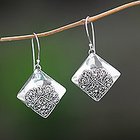 Sterling silver dangle earrings, 'Besakih Garden' - Modern Balinese Handcrafted Sterling Silver Earrings