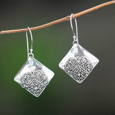 Sterling silver dangle earrings, 'Besakih Garden' - Modern Balinese Handcrafted Sterling Silver Earrings