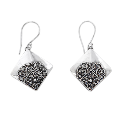 Sterling silver dangle earrings, 'Besakih Garden' - Modern Balinese Handcrafted Sterling Silver Earrings