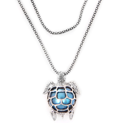 Halskette mit Anhänger aus Zuchtperlen - Handgefertigte Halskette mit blauen Mabe-Perlen-Silberanhänger
