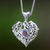 Garnet pendant necklace, 'Build Our Nest' - Bird Theme Handcrafted Silver and Garnet Heart Necklace