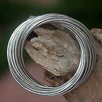 Sterling silver bangle bracelet, 'United in Strength' - Modern Artisan Crafted Sterling Silver Bangle