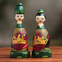 Hand Painted Bride and Groom Wood Toothpick Holders (Pair),'Jogja Couple'