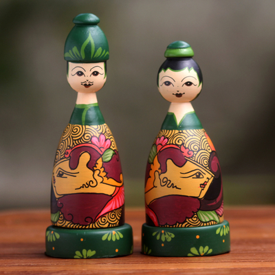 Mahogany wood toothpick holders, Jogja Couple (pair)