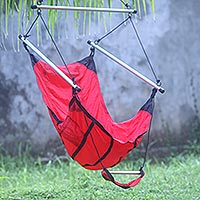 Parachute hammock chair, 'Nusa Dua Red' - Red Parachute Hammock Swing Portable Hanging Chair