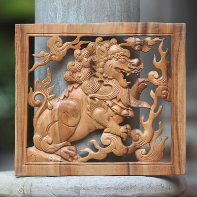 Panel en relieve de madera - Panel en relieve de madera de suar balinés tallado a mano