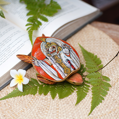 Schmuckschatulle aus Holz - Handbemalte dekorative Box in Schildkrötenform aus Bali