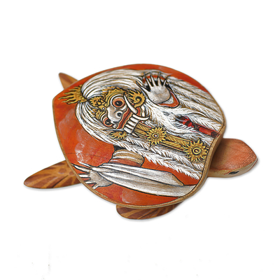 Wood Jewellery box, 'Rangda Turtle' - Turtle Shape Hand Painted Decorative Box from Bali