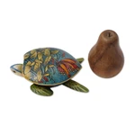 Wood jewelry box, 'Butterfly Turtle' - Turtle Shaped Decorative Box with Butterfly Images