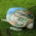 Wood jewelry box, 'Turtle and Elephant' - Hand Carved and Painted Turtle Box with Elephant Motif