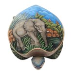 Wood jewelry box, 'Turtle and Elephant' - Hand Carved and Painted Turtle Box with Elephant Motif