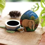 Wood jewelry box, 'Turtle and Elephant' - Hand Carved and Painted Turtle Box with Elephant Motif