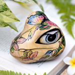 Wood jewelry box, 'Ubud Frog' - Frog Sculpture Hand Painted Box