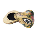 Wood jewelry box, 'Ubud Frog' - Frog Sculpture Hand Painted Box